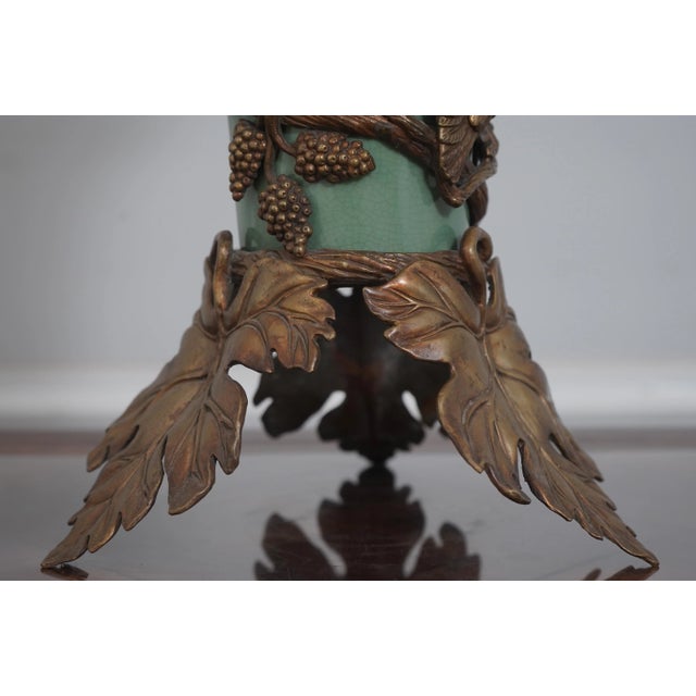 Ceramic Pair Bronze Mounted Porcelain Vases For Sale - Image 7 of 11