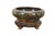 Vintage Chinese enameled brass brush bowl featuring a thousand flowers floral theme paired with a carved elm wood stand....