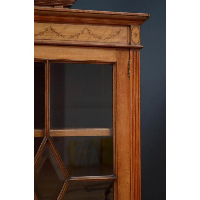 Goldenrod Antique Edwardian Satinwood Cabinet Bookcase, 1900 For Sale - Image 8 of 13