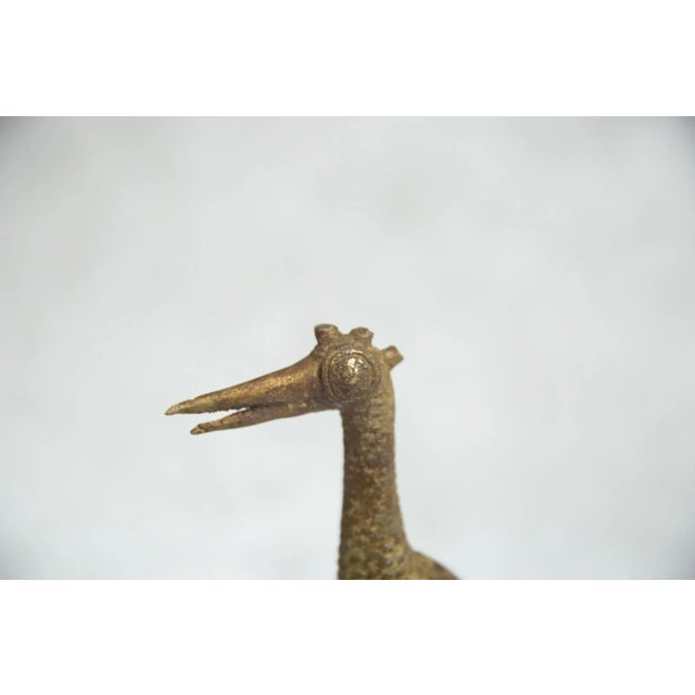 Large Fishing Bird Triple Horn and no Fish Vintage African Bronze Sculpture For Sale - Image 5 of 9