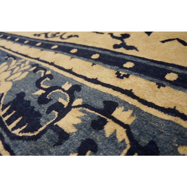A Beige Field Adorned With Blue Floral Sprays and Central Medallion Antique Chinese Peking Rugug For Sale - Image 9 of 12