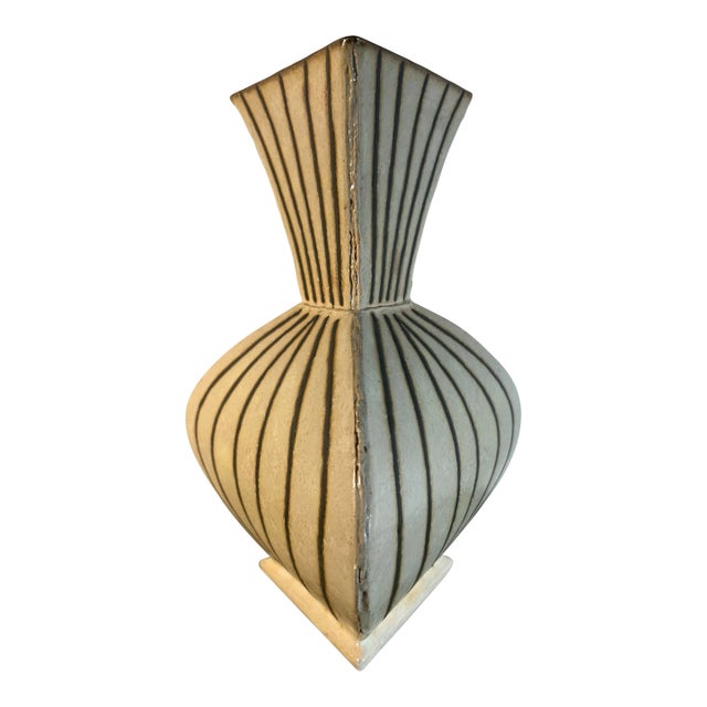 Textured Modern Triangular Studio Pottery Vase by Gary DiPasquale For Sale