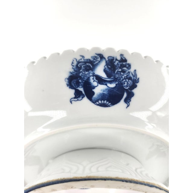Late 20th Century Hand-Painted Bat Trang Blue & White Porcelain Pedestal Serving Dish With Dragon Motif For Sale - Image 10 of 13