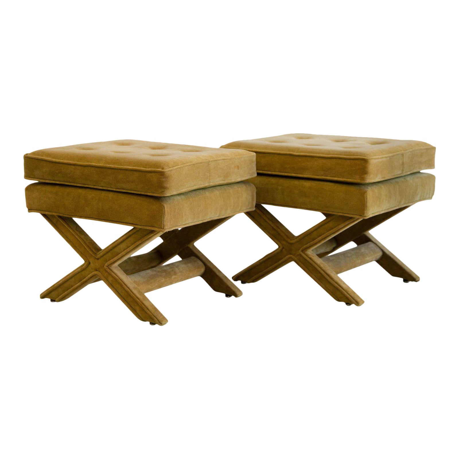 Pair of Mustard Yellow Velvet "X" Benches Chairish