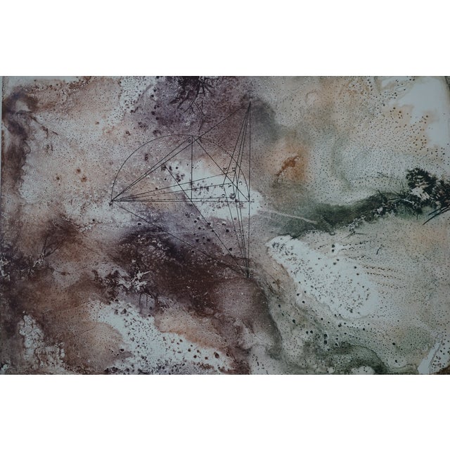 1980 Signed Abstract Geometric Linear Planetary Surface Diagram Lithograph 25" For Sale - Image 6 of 12
