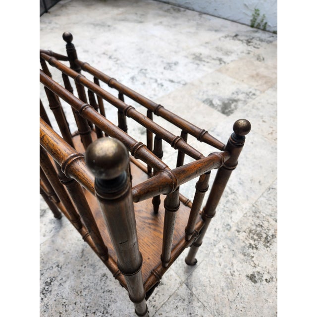 Brown 1970s Chic Wood Faux Bamboo Magazine Rack For Sale - Image 8 of 11