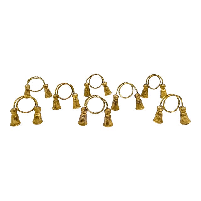 Late 20th Century Set of 8 Solid Brass Tassel Napkin Rings – Hollywood Regency / Traditional For Sale