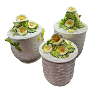 VTG Geo Z. Lefton 4115 Rustic Daisy Weave Porcelain Ceramic Canister Set - Japan