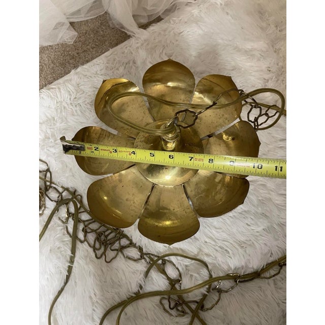 Vintage Plug in Light Chandelier Brass Feldman Lotus Flower Pendant Mid Modern For Sale - Image 10 of 15