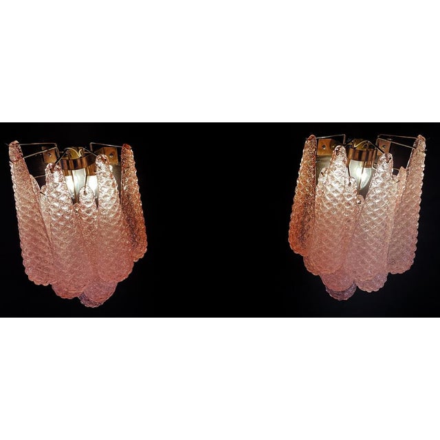 Vintage Pink Glass Petal Drop Wall Sconces, Murano, 1970s, Set of 2 For Sale - Image 13 of 15