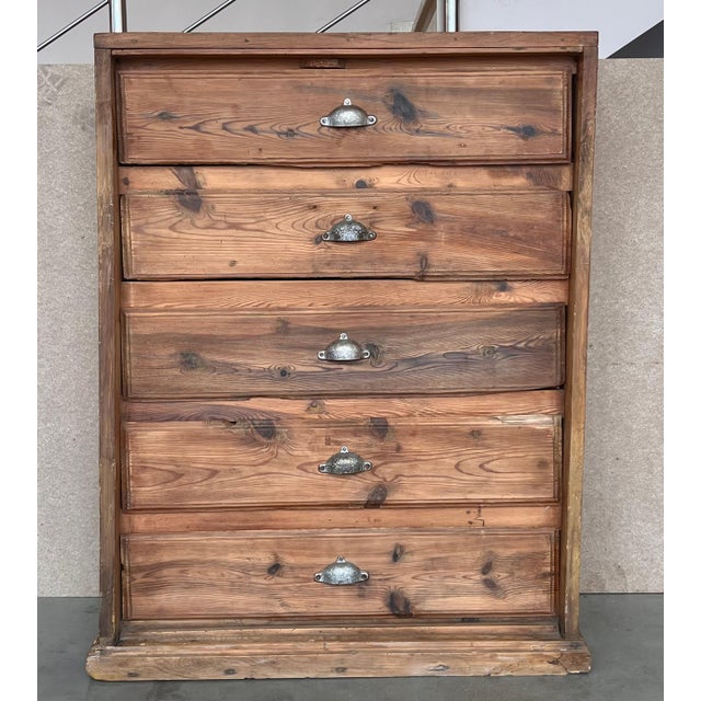 19th Century Spanish Unfinished Pine "Mobila" Tall Chest of Five Drawers For Sale - Image 16 of 18