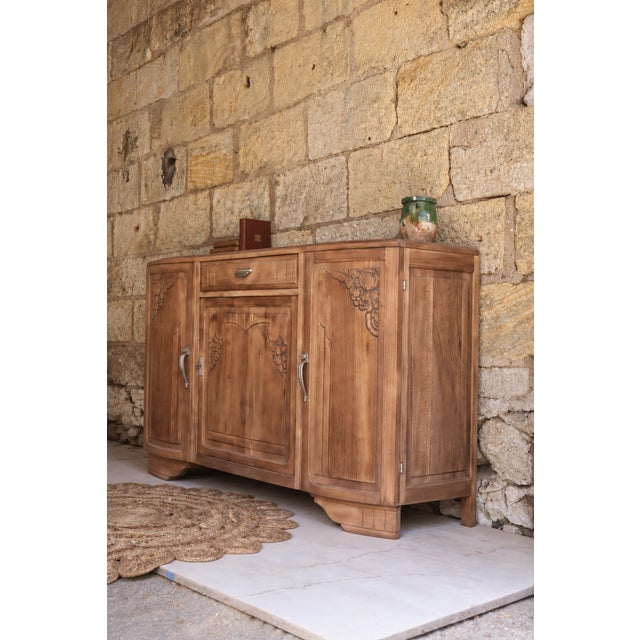 Large antique walnut sideboard, characteristic of the transition between Art Nouveau and Art Deco, with a symmetrical...