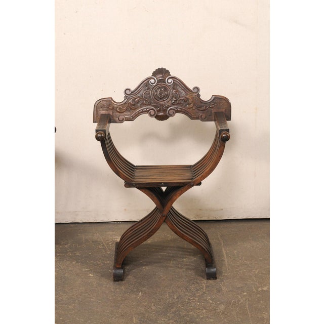 Mid 20th Century Spanish Carved-Walnut Savonarola Chairs For Sale - Image 4 of 11