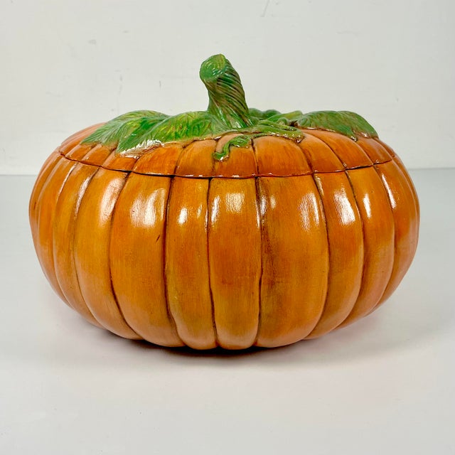 1989 Vintage Americana Folk Art Boho Chic Pumpkin Soup Tureen, Halloween & Thanksgiving. For Sale - Image 10 of 15