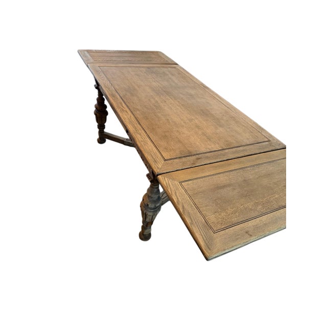 Taupe Jacobean Bleached Wood Antique Extendable Dining Table For Sale - Image 8 of 9