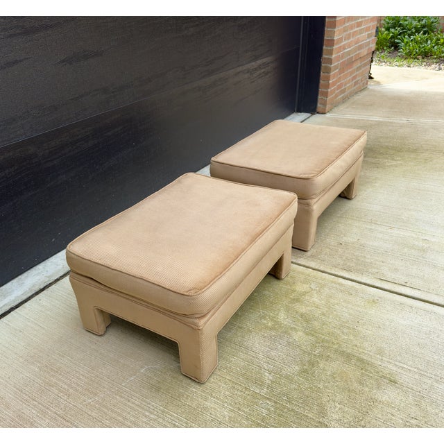 Textile Mid 20th Century Vintage Mid-Century Modern Contemporary Low Ottoman Bench Stools - A Pair For Sale - Image 7 of 7