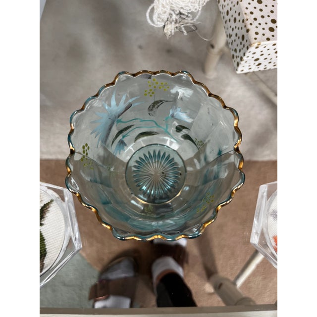 1940s Blue Glass Painted Brush Holder Chairish