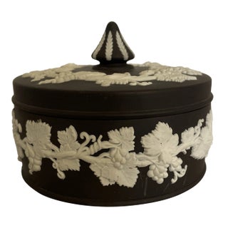 Antique Black Round Lidded Wedgwood Box For Sale
