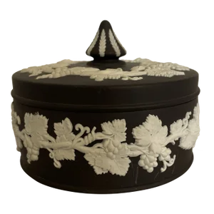 Antique Black Round Lidded Wedgwood Box