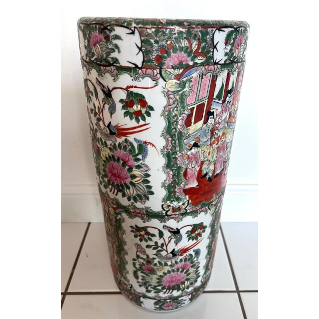 Ceramic Rose Medallion Porcelain Umbrella Stand For Sale - Image 7 of 10