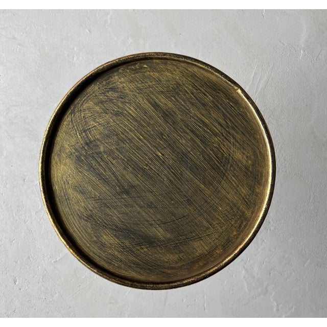 Vintage Inspired Spanish Gilt Iron Drinks Table With Rolled Rim and Hammered Tripod Base For Sale - Image 9 of 14