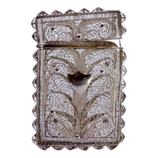 Filigree Silver Card Case with Central Monogram Card For Sale