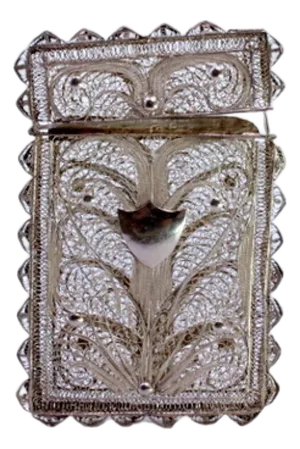 Filigree Silver Card Case with Central Monogram Card