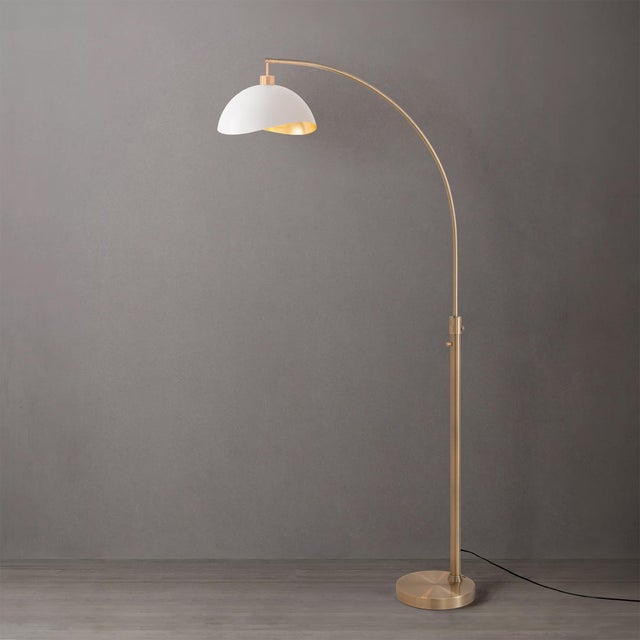 Nova Luna Bella Arc Floor Lamp - Weathered Brass Solid Steel, Sculptural Half-Dome White and Gold Shade, Dimmable, 75in Tall Statement Lighting by Nova For Sale - Image 4 of 8