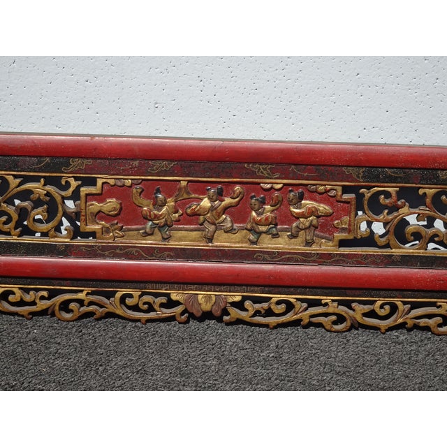 Wood Vintage Oriental Asian Hanging Wall Decor ~ Decorative Red Carved Accent #2 For Sale - Image 7 of 10