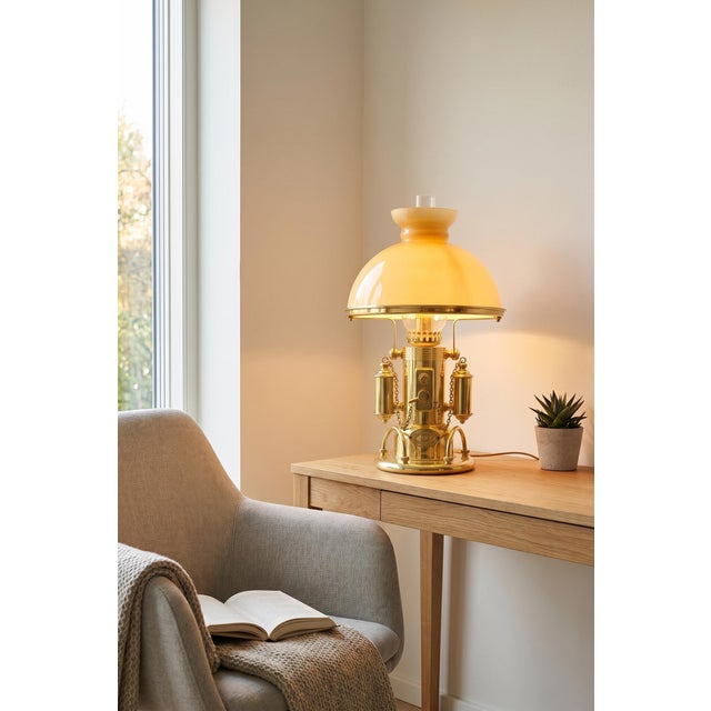 1980s Nautical Gold-Plated Table Lamp with Glass Dome Shade, 1980s For Sale - Image 5 of 18