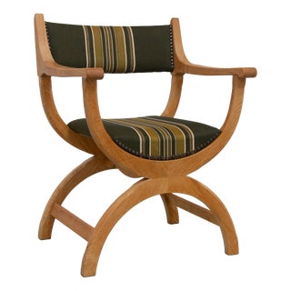 Danish Kurul Armchair in Oak and Striped Green Wool by Henning Kjærnulf, 1960s For Sale