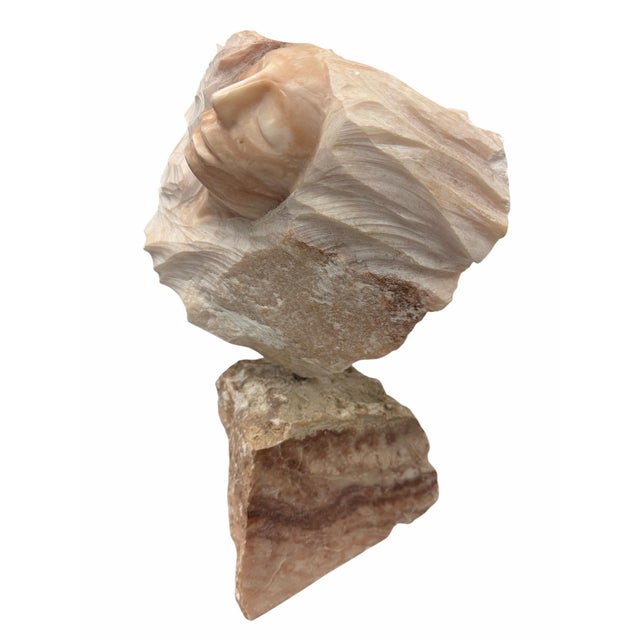 Contemporary 1980s Modernist Carved Pink Alabaster Emerging Face Sculpture by Bryan Ross For Sale - Image 3 of 8