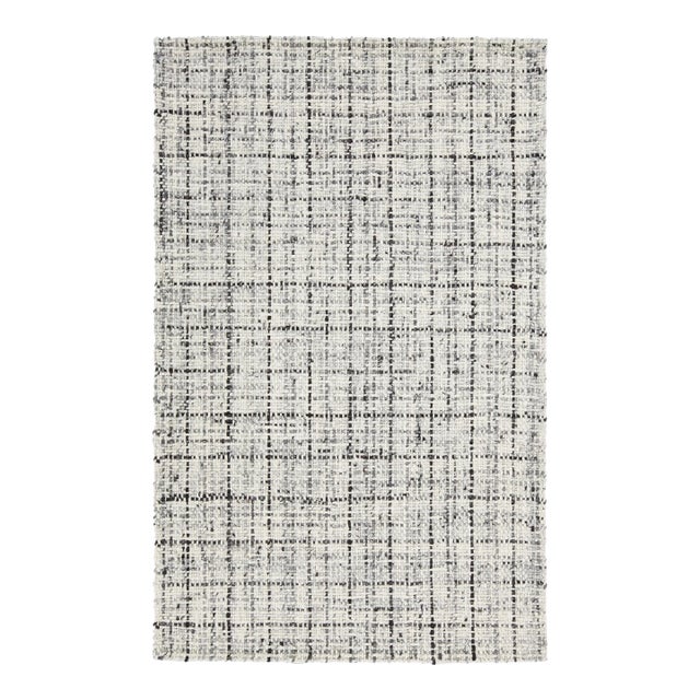 Ivory and Gray Contemporary Felted Handmade Wool Rug by Apadana For Sale