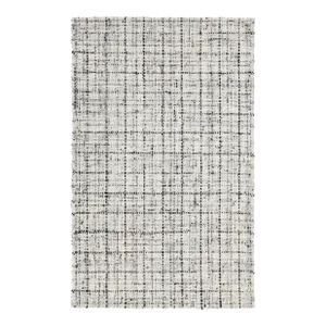 Ivory and Gray Contemporary Felted Handmade Wool Rug by Apadana
