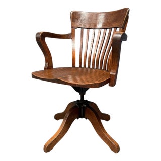 American Oak Office Chair with Armrests, 1920s For Sale