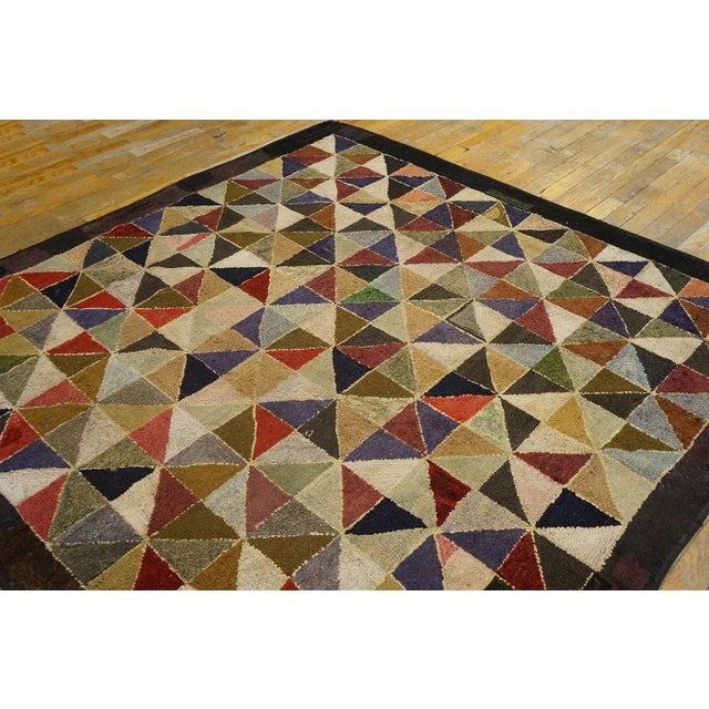 1930s Multicolor Geometric Folk Art Antique American Hooked Rug 6' X 6' Woven Wool Carpet For Sale - Image 4 of 12