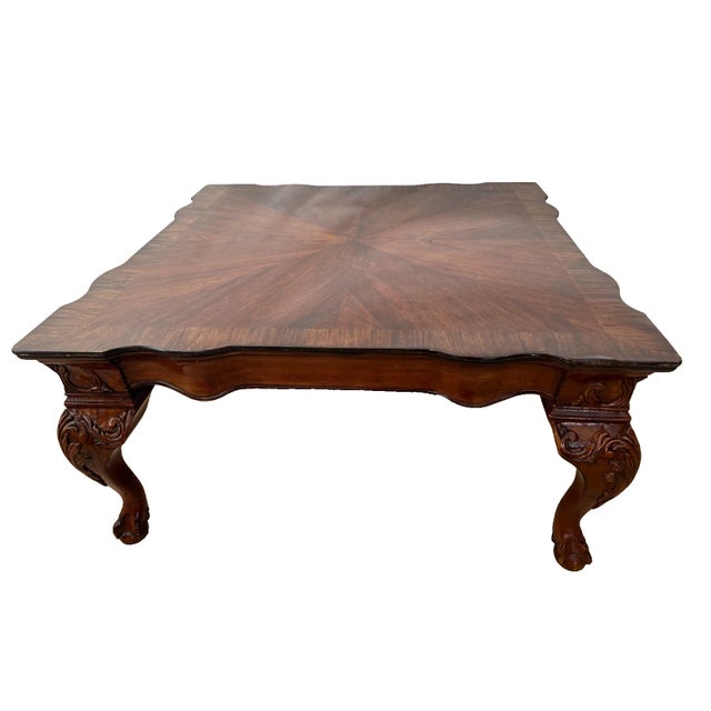 Brown Vintage Cocktail Coffee Table Ball Claw Legs Large Square Shape Chippendale For Sale - Image 8 of 12