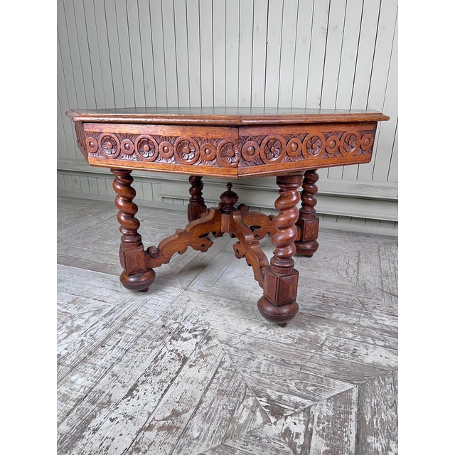 Victorian Gothic Revival Octagonal Oak Library Centre Table from W. Williamson & Sons, Guildford For Sale - Image 3 of 12