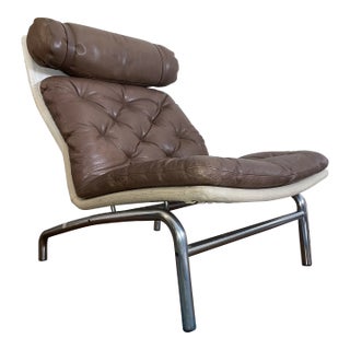 1970s Danish Modern Chrome Leather Lounge Chair For Sale