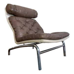 1970s Danish Modern Chrome Leather Lounge Chair