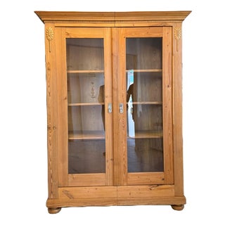 Art Nouveau Farmhouse Display Cabinet in Natural Wood For Sale
