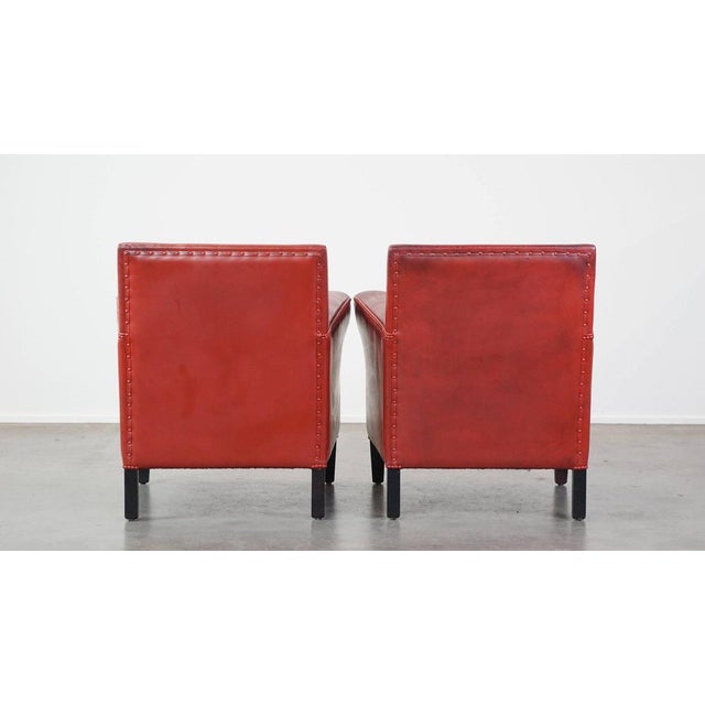 Set of Armchairs in Red Sheep Leather For Sale - Image 3 of 17