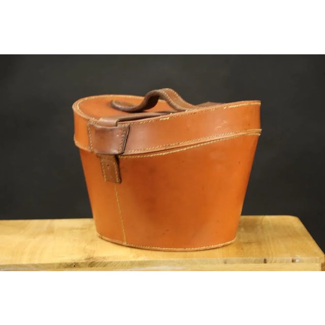 Metal Round Leather Hat Trunk For Sale - Image 7 of 10