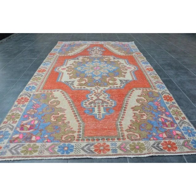 1960s Red and Blue Vintage Rug For Sale - Image 10 of 11
