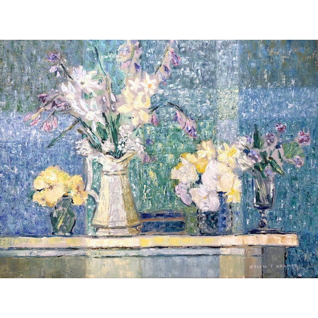 Mid-Century Modern 20th C. American Helen Kramer, Mid Century Impressionist Still Life Oil Painting For Sale - Image 3 of 5