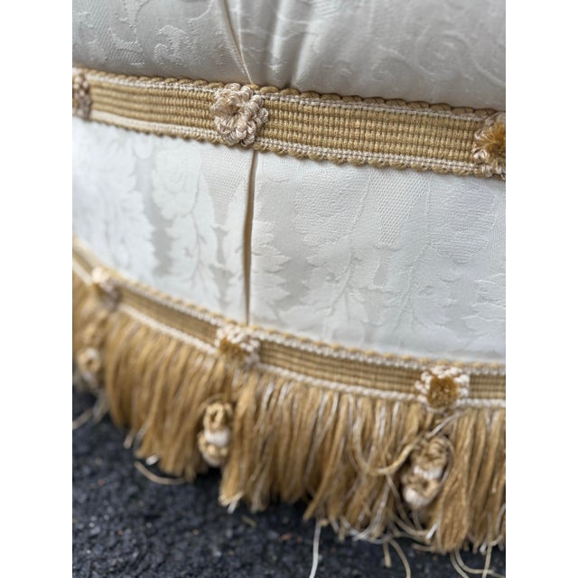 Traditional Round Upholstered Damask Tufted Ottoman For Sale In New York - Image 6 of 8