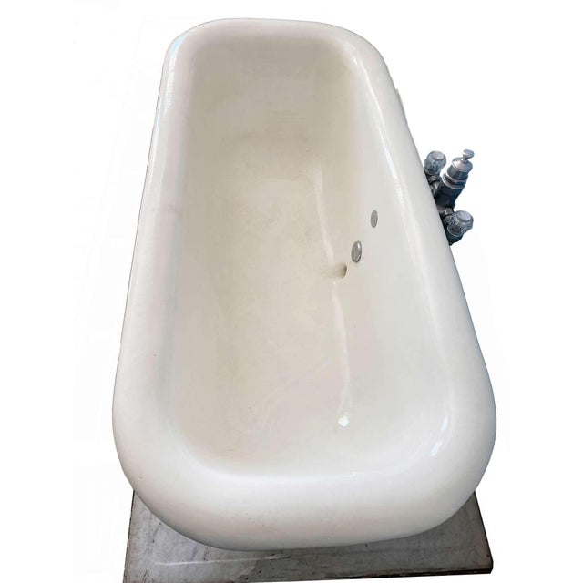Rare J.L.Mott Antique Freestanding Earthenware Tub With Marble Base For Sale In New York - Image 6 of 7