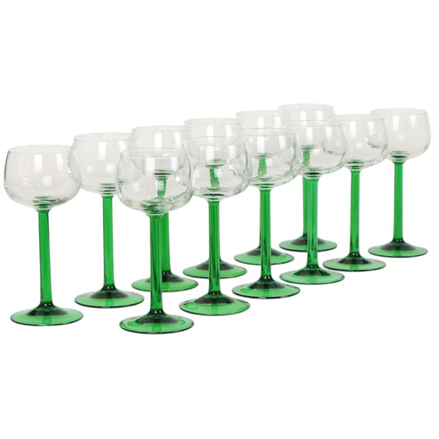Vintage Alsace Wine Glasses with Green Stems from Luminarc, 1970s, Set of 12 For Sale - Image 11 of 16