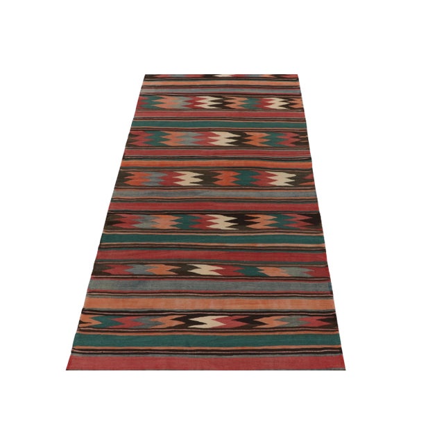 Tribal 1950s Vintage Kilim Rug in Colorful Tribal Pattern, Red With Orange and Teal For Sale - Image 3 of 5