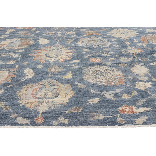 Vintage Modern Azure Oushak Rug - 09'09 X 12'09 For Sale - Image 4 of 9